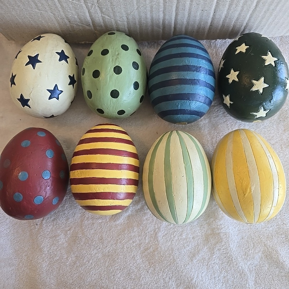 Folk Art Painted Eggs Large Primitive Bowl Filler 8 Multicolor Decorative